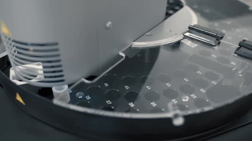 Close up laboratory for probe testing technology turning with a lot of places for probe tests