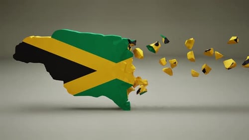 Jamaica Map with Flag Assembly Reveal Animation