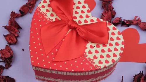 Heart Shaped Box with Bow, Flowers and Hearts