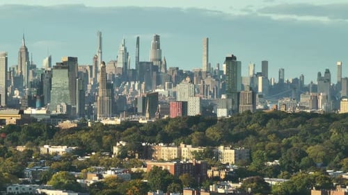 Aerial view of Brooklyn and Manhattan on an autumn day. Shot in New York City in 4k.