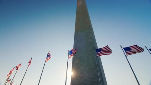 American Flags Waving at the Washington Monument