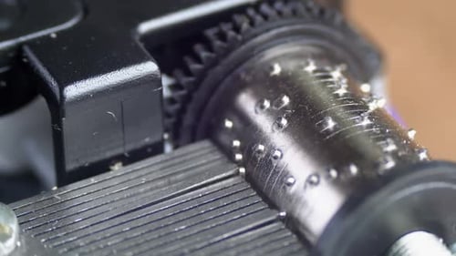 Close up of mechanical music box mechanism