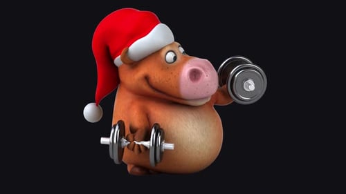 Fun 3D cartoon cow with weights (with alpha channel included)