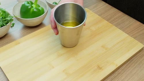 Cooking Video. Close up of food preparation chopping of ingredients and showing different items in a