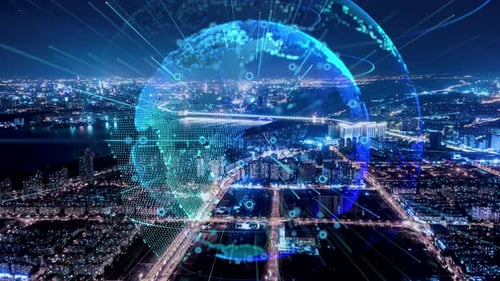 smart Connected city skyline. Futuristic network concept, city Technology