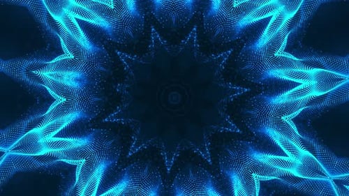 Fleur bleue avec fond noir et design circulaire. Boucle Kaléidoscope VJ