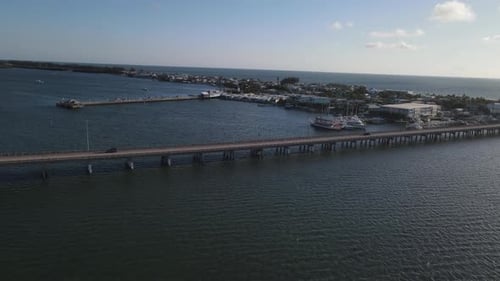 Aerial view of bridge by marina in Florida