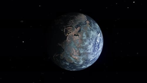 Rotating Planet Earth in Space with City Lights and Clouds
