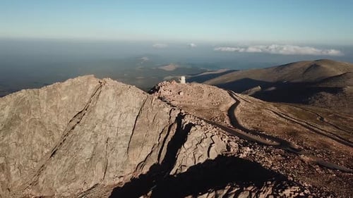 Panoramic Aerial View of Mount Evans Peaks on Evening Summer Sunlight in Summit Lake Park, Colorado