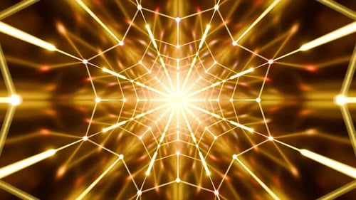 Golden Geometric Light Tunnel Abstract Futuristic Background 4K