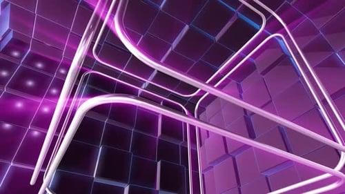 Futuristic Neon Cubes and Glowing Frames Abstract Background