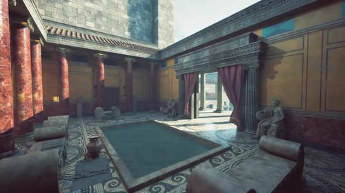 Elegant Interior of a Historic Roman Bath with Intricate Mosaics