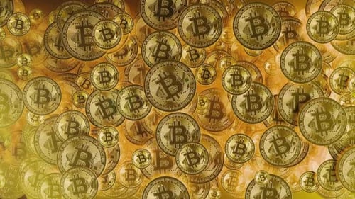 Golden Bitcoin Cryptocurrency Coins Floating Animation