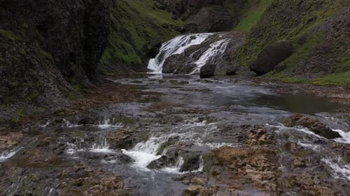 Aerial view over Stjórnarfoss waterfall, Iceland