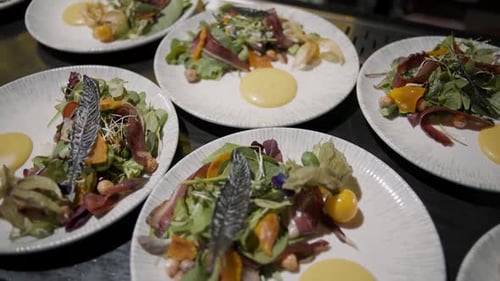 Delicious Gourmet Salads with Vegetables and Cured Meats