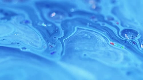 Emulsion Mix Shiny Fluid Drop Blue Glitter Bubbles