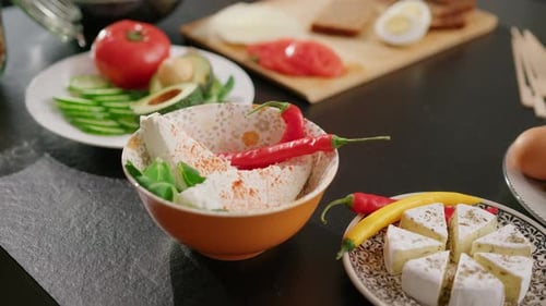 Various Foods Prepared On A Table