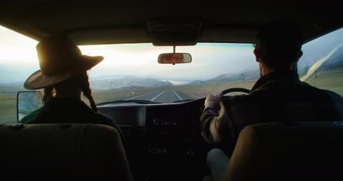 Couple Driving on a Scenic Road Enjoying Road Trip Adventure in Altai Russia