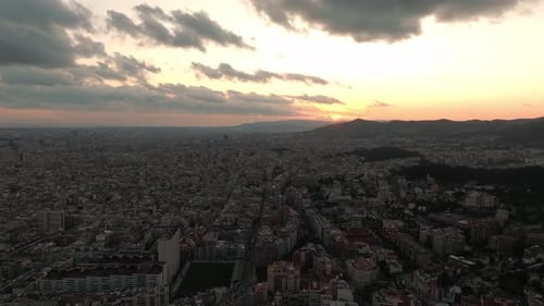 Aerial View of Residence Districts in European City of Barcelona