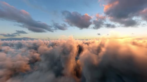 Unendlicher Flug durch die Filmmusik Dämmerung Wolken Sonnenuntergang Hintergrund Nahtlose Schleife V02