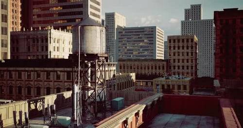 La vista desde la azotea revela el paisaje urbano con edificios y una torre de agua