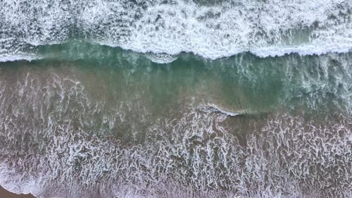Drone Shot of Foamy Water Motion Aerial View of Waves with Foam Sea Foam Drifting Under Drone Drone