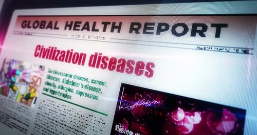 Civilization diseases newspaper on mobile tablet screen