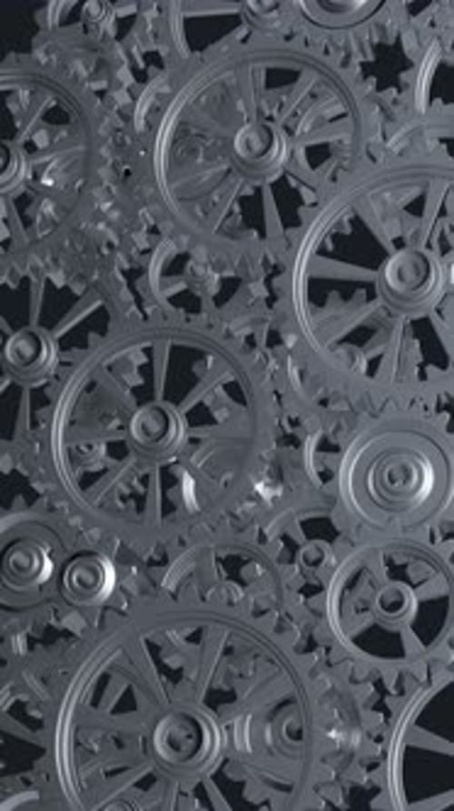 Rotating Silver Gears Interlocking Industrial Mechanism Loop