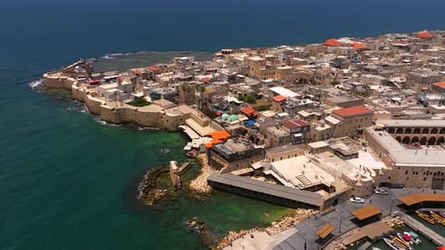 Aerial view of the old city and port of Acre in northern Israel