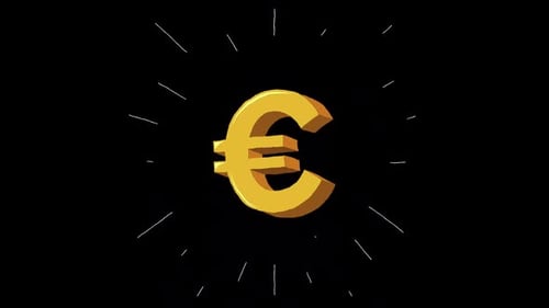 Animated Gold Euro Symbol Rotation with Radiant Lines