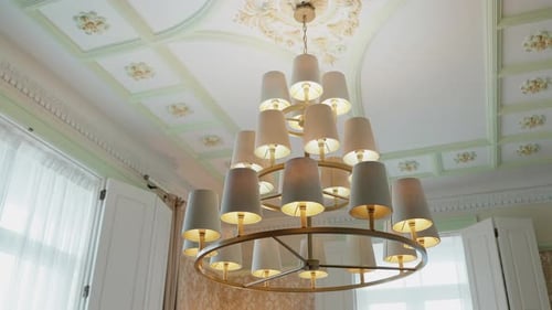 Ornate Chandelier Hanging Inside Elegant Home