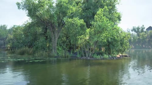Serene Island Landscape with Lush Greenery and Tranquil Waters During Daylight