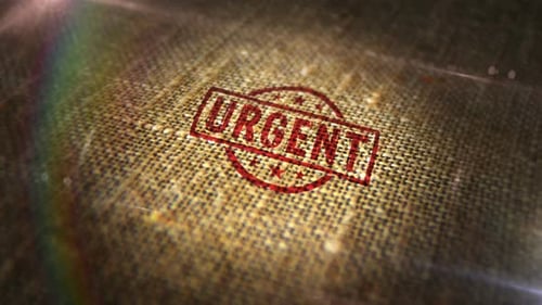 Urgent sign stamp on linen sack loop
