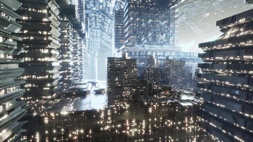 Futuristic City Soaring High in the Sky with Illuminated Skyscrapers