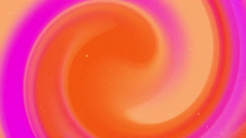 Un diseño abstracto vibrante con tonos naranjas y morados en espiral, que crea un ambiente dinámico
