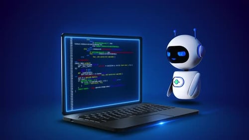 Pensée robotique à l'aide d'une interface virtuelle Ai Chatbot Icône Traitement des données Intelligence artificielle