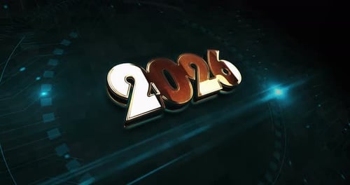 Loop conceitual digital 3D com símbolo do ano de 2026