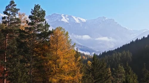 Aerial drone view of the Carpathian Mountains, near Brasov, Romania