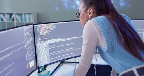 Frau, Computer oder Schwerpunkt Programmieren, IT oder Sicherheitsfrage, Web oder Panne in digitaler Software