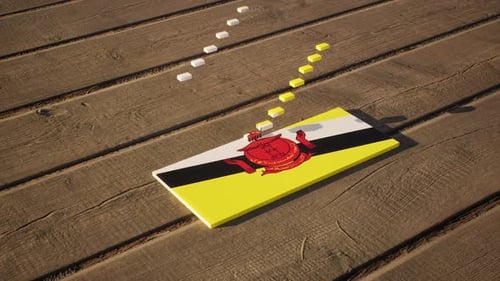 Brunei Flag 3D Assemble Animation on Wooden Surface