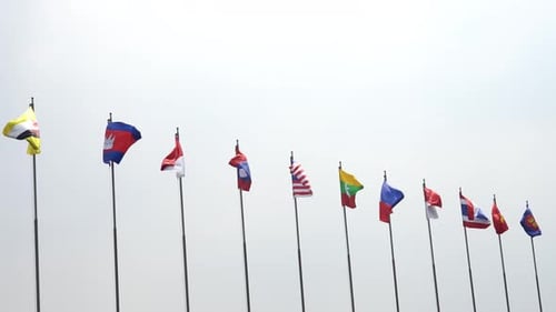 Flags Waving Gently in a Light Breeze