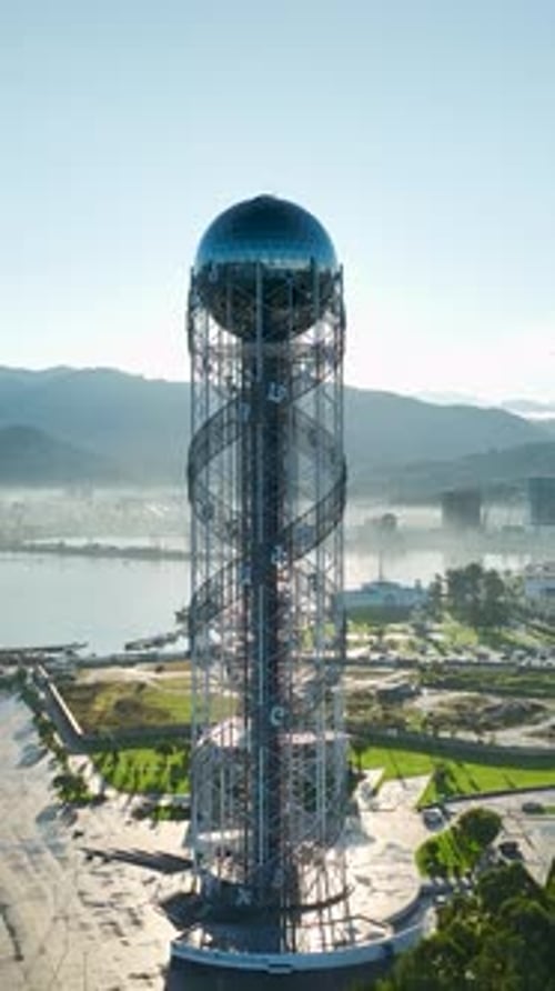 Vertical Video Aerial Alphabet Tower Magnificent Batumi By the Black Sea