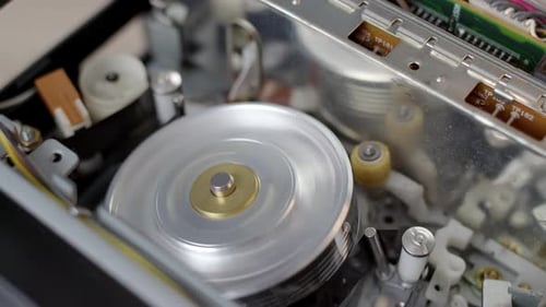 VHS Video Cassette Recorder VCR Player Close Up Working Mechanism