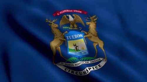 Michigan State Flag with Coat of Arms Waving Seamlessly