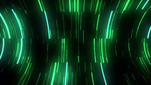 Abstract Futuristic Tunnel Journey with Glowing Green Lines