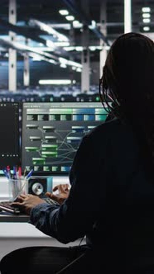 Vertical Video Data Center Expert Examines Node Tree Interface Delivering Technical Support