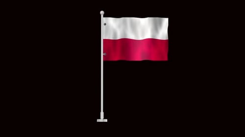 Realistic Waving Polish Flag on Flagpole