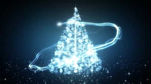 Sparkling Christmas Tree with Glowing Light Trails Animation