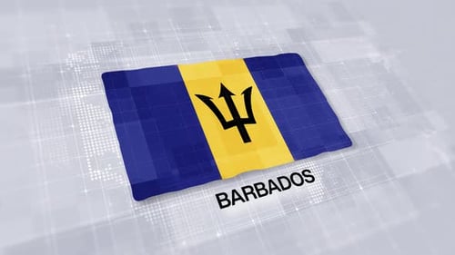 Animated Barbados Flag on Digital World Map Background