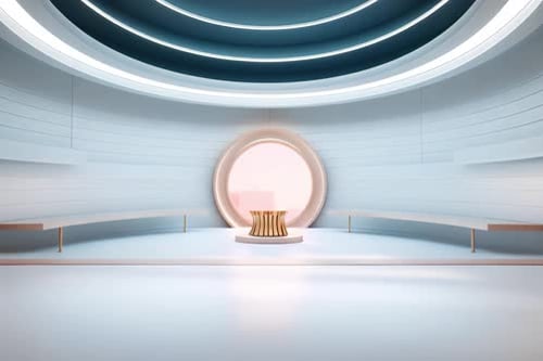 podium Futuristic showcase with platform for product displaying. Empty modern stage display